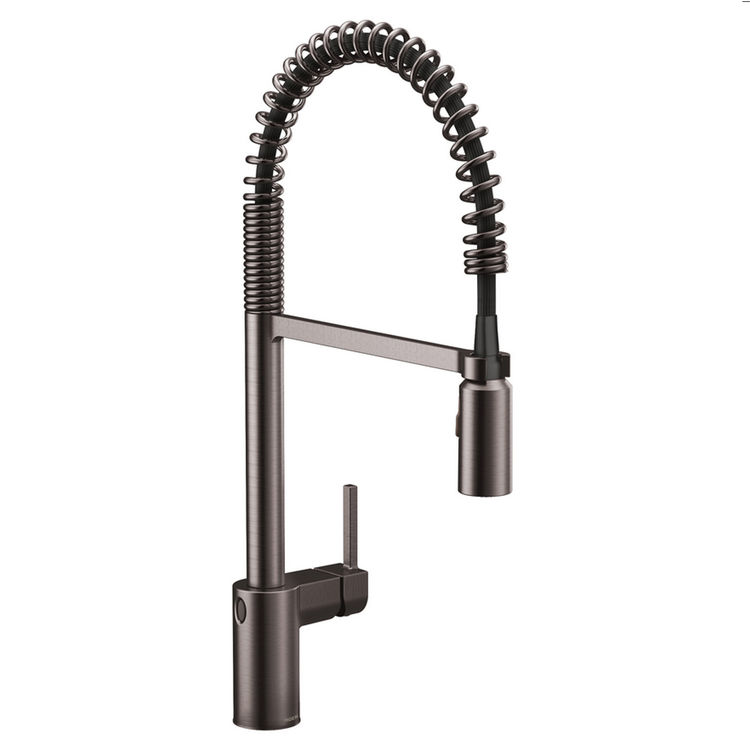 Moen Align Single Handle Pre-Rinse Spring Pull-Down Kitchen Faucet w/ MotionSense Wave, Black Stainless - 5923EWBLS