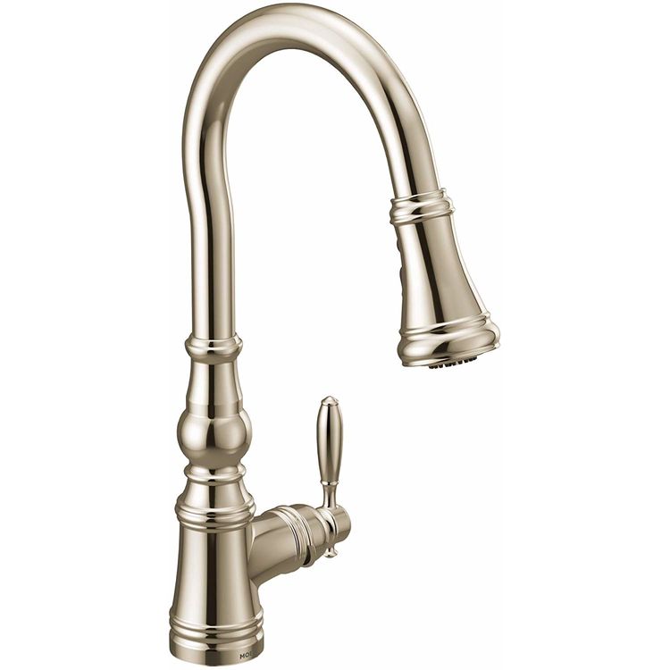Moen Weymouth Single Handle High Arc Pull-Down Kitchen Faucet, Polished Nickel - S73004NL