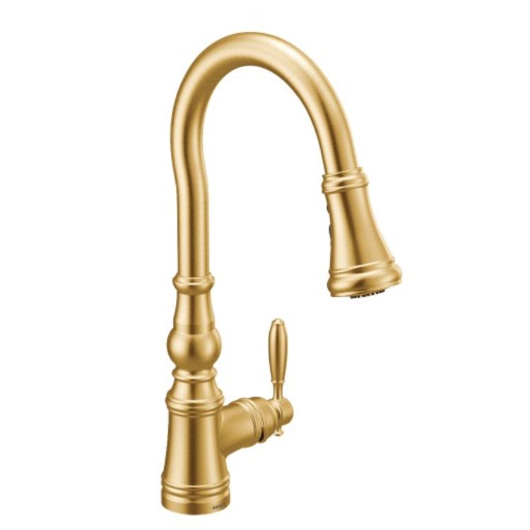 Moen Weymouth Single Handle High Arc Pull-Down Kitchen Faucet, Brushed Gold - S73004BG