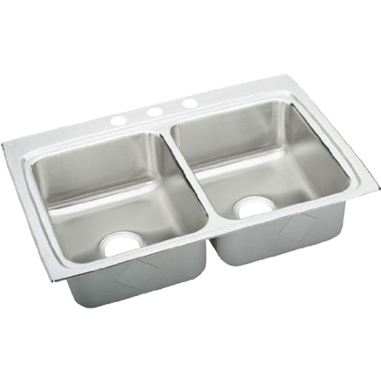 Elkay LRAD3322603 Lustertone Classic 33" x 22" x 6" Equal Double Bowl Drop-in ADA Sink, 3 Holes, Stainless
