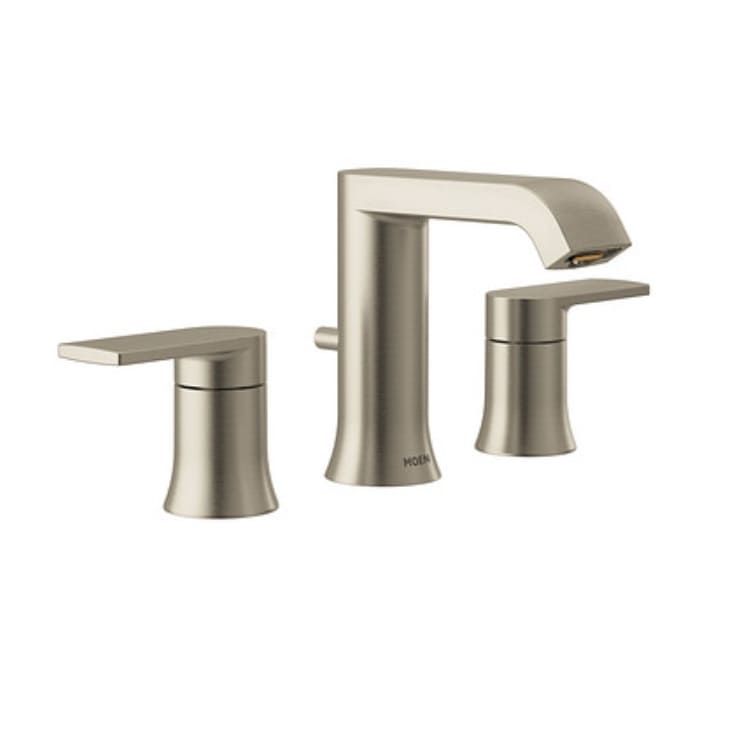 Moen Genta Two-Handle Widespread Brushed Nickel Bathroom Faucet, 1.2 GPM, 60 PSI, WaterSense, Lever Handles, Three-Holes - T6708BN