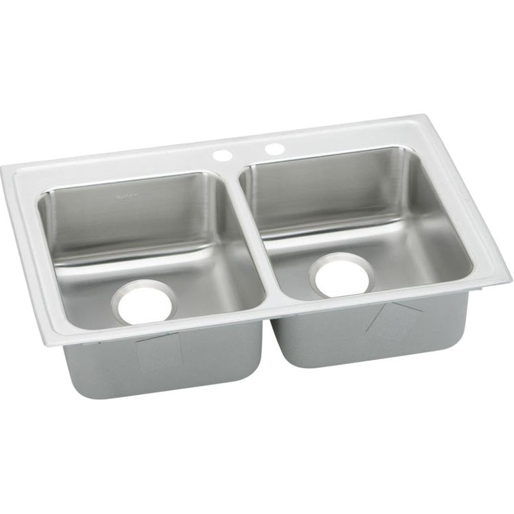 Elkay LRAD331960MR2 Lustertone Classic 33" x 19-1/2" x 6" Equal Double Bowl Drop-in ADA Sink, 2 Offset Holes, Stainless