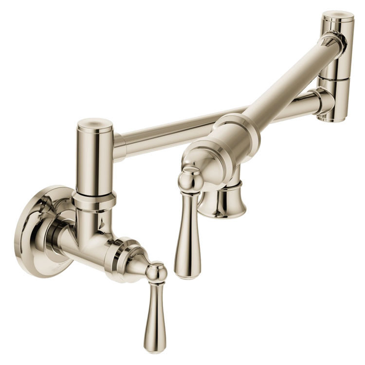 Moen Traditional Wall-Mount Two Handle Pot Filler Faucet, Polished Nickel - S664NL