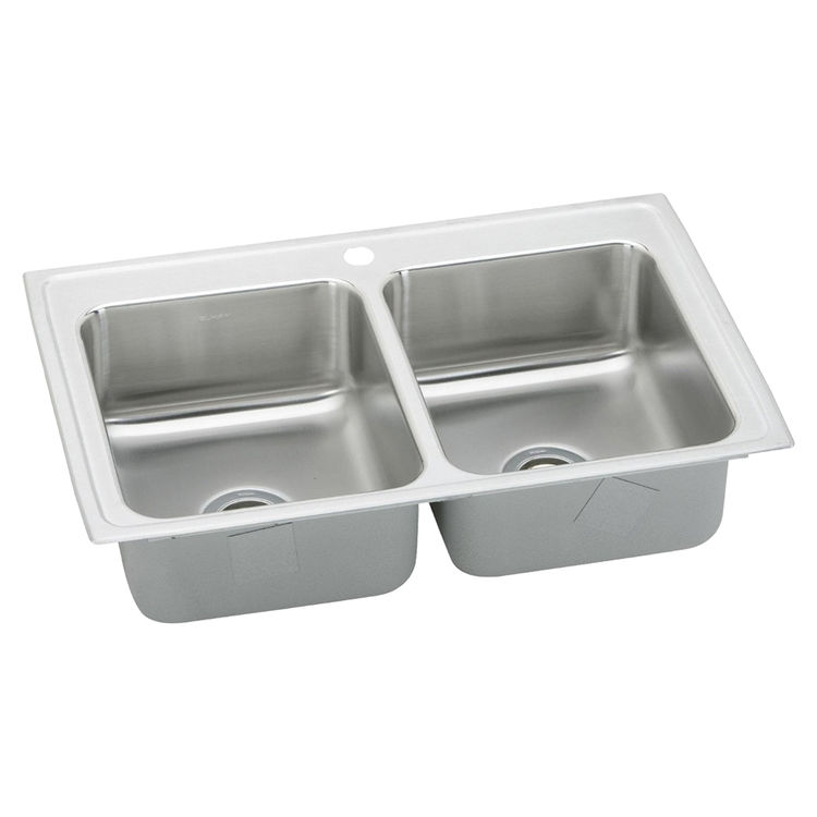 Elkay LR33211 Lustertone Classic 33" x 21-1/4" x 7-7/8" Equal Double Bowl Drop-In Sink, 1 Hole, Stainless