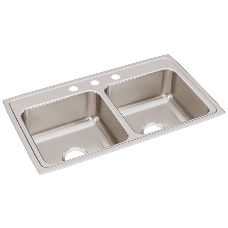Elkay LR33193 Lustertone Classic 33" x 19-1/2" x 7-5/8" Equal Double Bowl Drop-In Sink, 3 Holes, Stainless