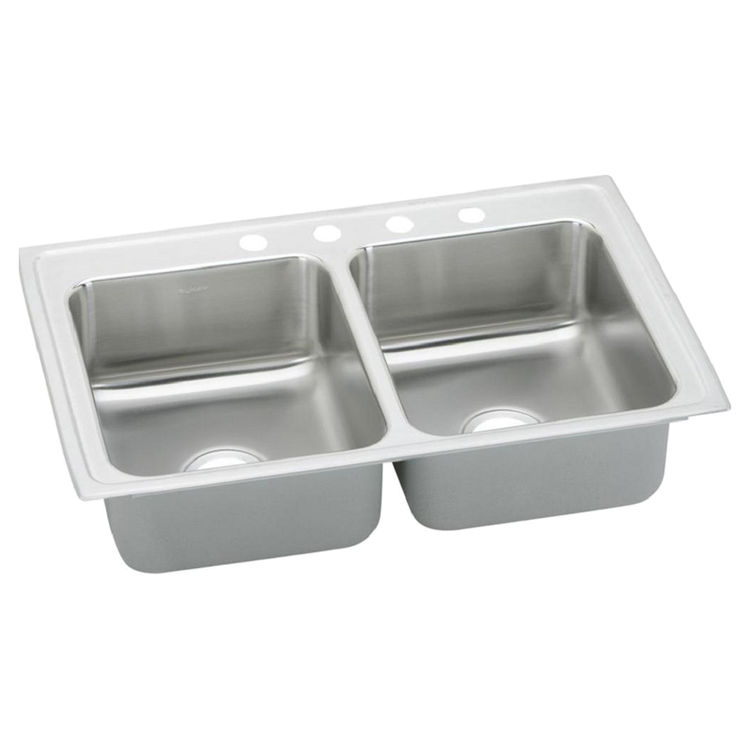 Elkay DLR2519104 Lustertone Classic 25" x 19-1/2" x 10-1/8" Equal Double Bowl Drop-In Sink, 4 Holes, 18-Gauge Stainless