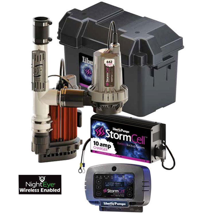 Liberty Pumps Sump Pump Combo, 43 GPM, 115 Volts, 237 VMF Pump with 442 StormCell Emergency Backup, 10A Battery, NightEye Alarm - PC237-442-10A-Eye