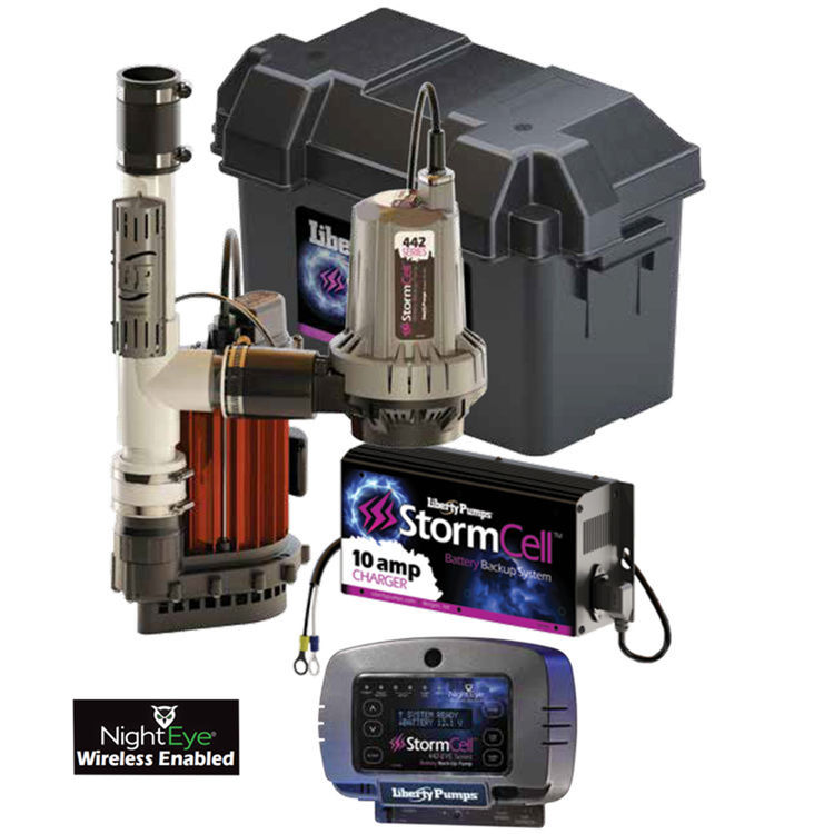Liberty Pumps Sump Pump Combo, 43 GPM, 1/2 HP, 115 Volts, 1-1/2" Discharge, 457 VMF Pump with 442 StormCell Emergency Backup - PC457-442-10A-Eye