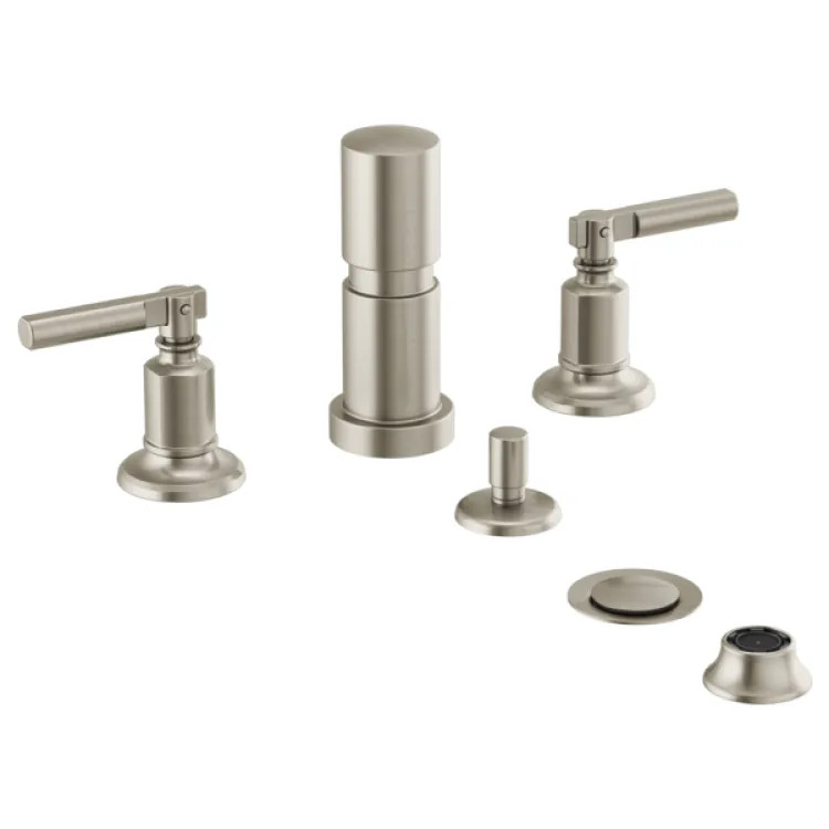 Brizo Invari Two-Handle Bidet Faucet with Diverter and Metal Pop-Up, Lever Handles, 4-Hole, Brilliance Luxe Nickel - 68476-NK