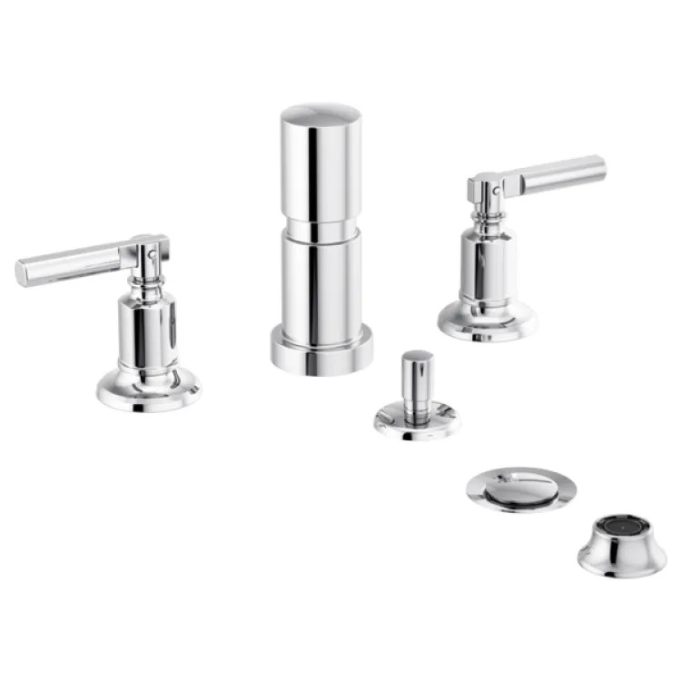 Brizo Invari Two-Handle Bidet Faucet with Diverter and Metal Pop-Up, Lever Handles, 4-Hole, Polished Chrome - 68476-PC