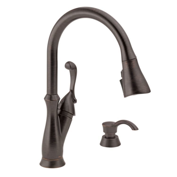 Delta Arabella Single-Handle Venetian Bronze Pull-Down Kitchen Faucet with Soap Dispenser, 1.8 GPM, Lever Handle, Diamond Seal Technology, Touch2O - 19950Z-RBSD-DST
