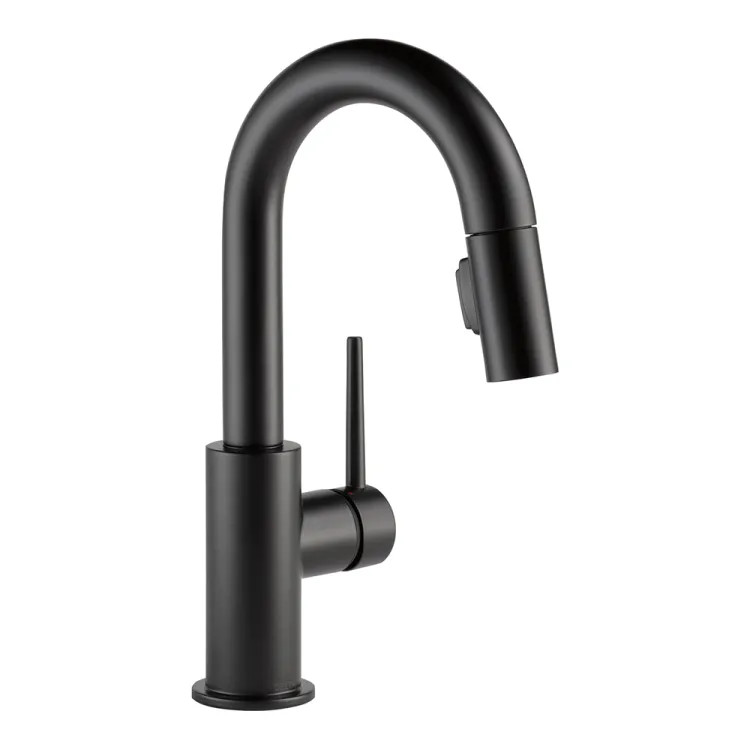 Delta Trinsic Two-Function Single-Handle Matte Black Pull-Down Bar/Prep Faucet, 1.8 GPM, Lever Handle, Diamond Seal Technology, ADA, Limited Swivel - 9959-BLLS-DST
