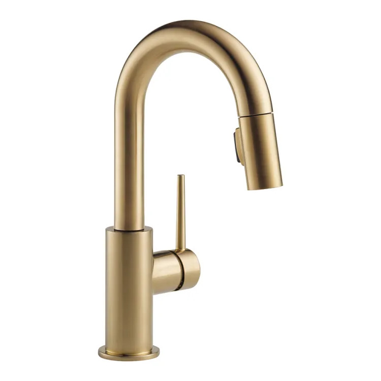 Delta Trinsic Two-Function Single-Handle Champagne Bronze Pull-Down Bar/Prep Faucet, 1.8 GPM, Lever Handle, Diamond Seal Technology, ADA, Limited Swivel - 9959-CZLS-DST