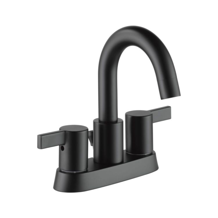 Peerless Precept Centerset High-Arc Bathroom Faucet with 50/50 Pop-Up Drain, Two-Handle, 1.0 GPM, Lever Handle, Matte Black - P299102LF-BL