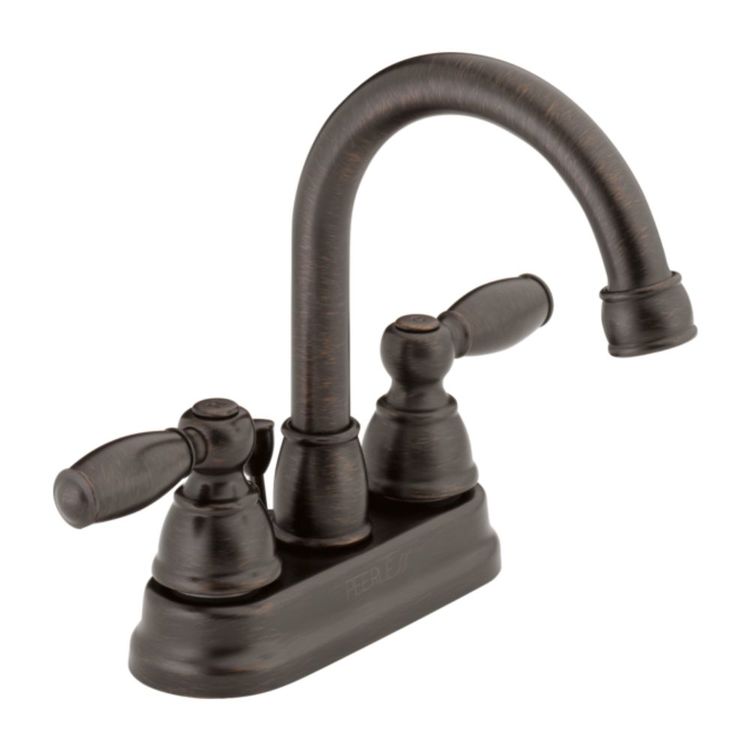 Peerless Claymore High-Arc Centerset Bathroom Faucet with 50/50 Pop-Up Drain, Two-Handle, 1.2 GPM, Lever Handle, ADA, Venetian Bronze - P299685LF-RB-ECO-W