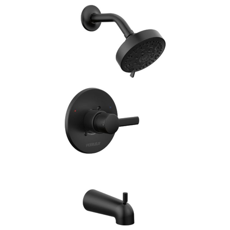 Peerless Precept 4-1/2" Round Single-Handle Pressure Balance Tub and Shower Faucet with Diverting Tub Spout, 6-Function, 1.5 GPM, Matte Black - PTT188792-BL