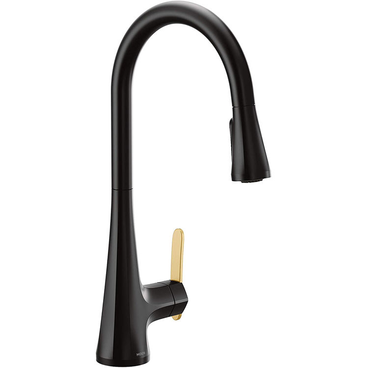 Moen Sinema Single Handle High Arc Pull-Down Kitchen Faucet, Matte Black - S7235BL