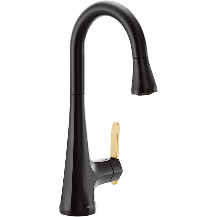 Moen Sinema Single Handle High Arc Pull-Down Bar/Prep Faucet, Matte Black - S6235BL