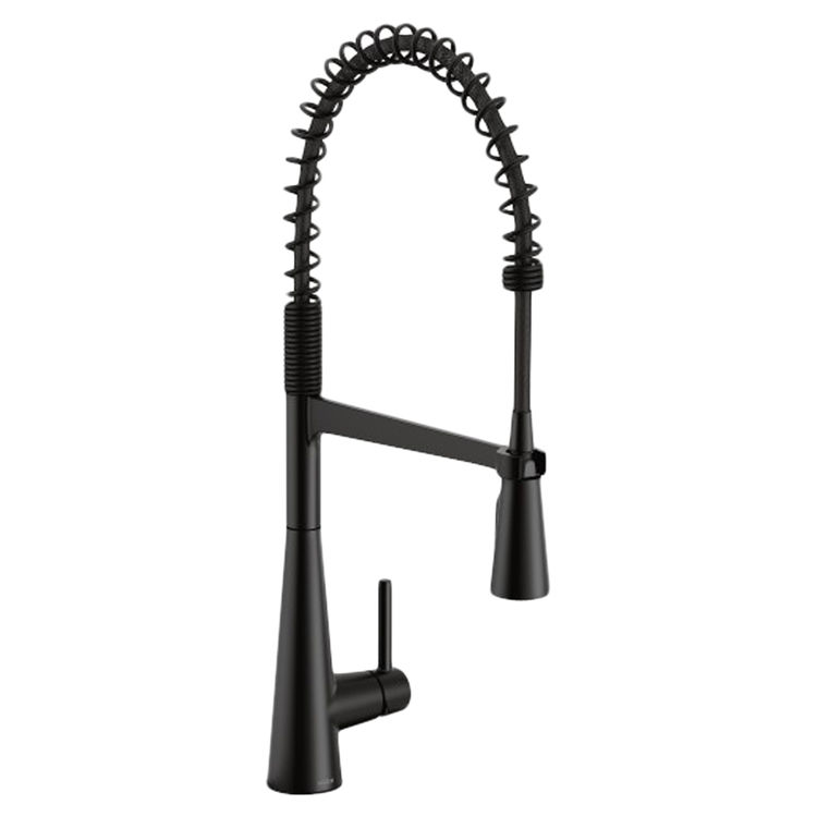 Moen Sleek Single Handle Pre-Rinse Spring Pulldown Kitchen Faucet, Matte Black - 5925BL