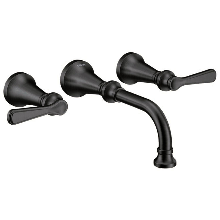 Moen Colinet Two-Handle Wall-Mount Bathroom Faucet, 1.2 GPM, Lever Handles, WaterSense, Matte Black - TS44104BL