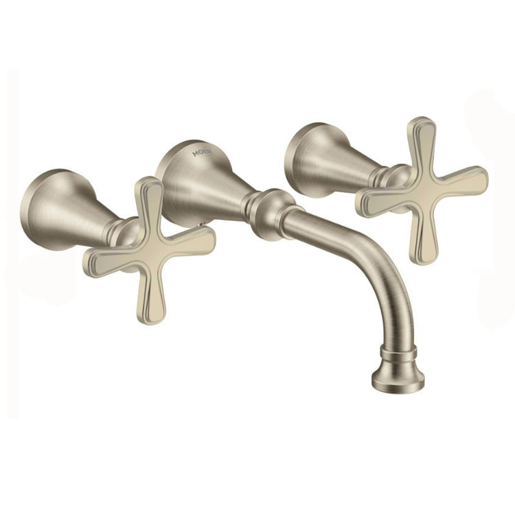 Moen Colinet Two-Handle Wall-Mount Bathroom Faucet, 1.2 GPM, Cross Handles, WaterSense, Brushed Nickel - TS44105BN