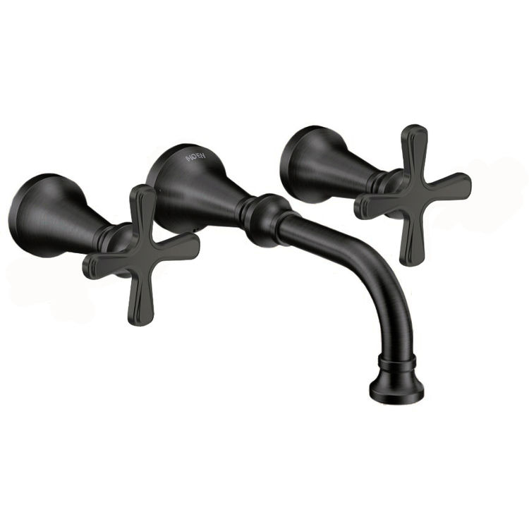 Moen Colinet Two-Handle Wall-Mount Bathroom Faucet, 1.2 GPM, Cross Handles, WaterSense, Matte Black - TS44105BL
