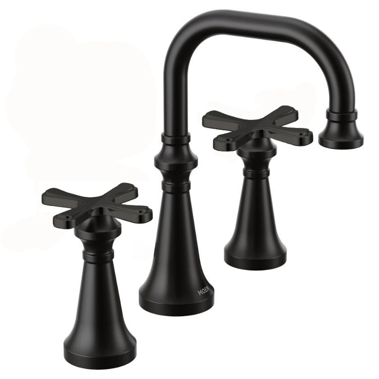 Moen Colinet Two-Handle Widespread Roman Tub Faucet, 8in High Arc Spout, 12in Center, Cross Handles, Matte Black - TS44505BL
