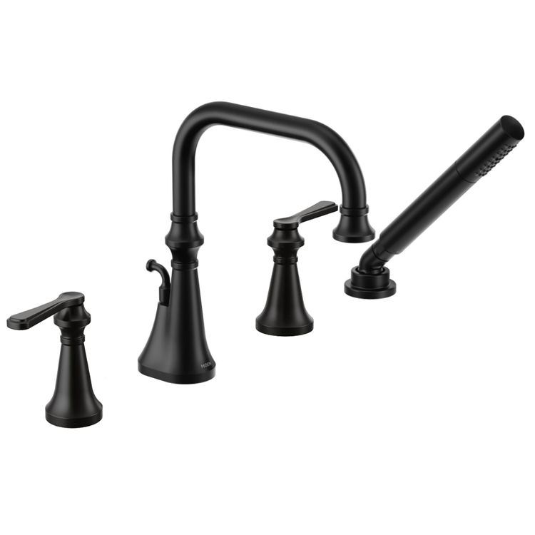 Moen Colinet Two-Handle Roman Tub Faucet with 1.75 GPM Single-Function Hand Shower, High Arc Spout, Lever Handles, Matte Black - TS44504BL