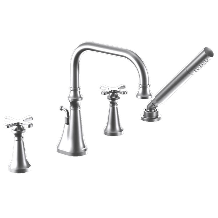 Moen Colinet Two-Handle Roman Tub Faucet with 1.75 GPM Single-Function Hand Shower, High Arc Spout, Cross Handles, Polished Chrome - TS44506