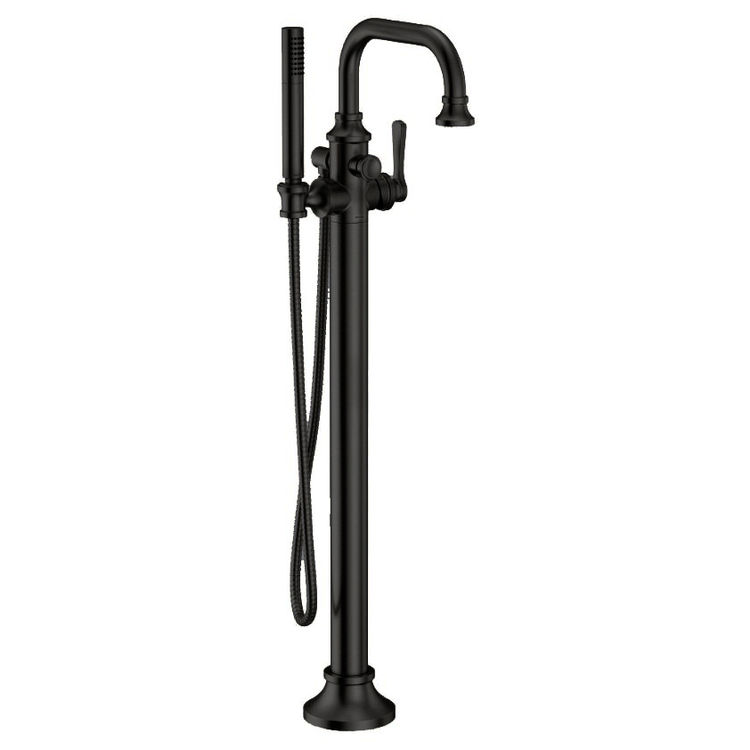 Moen Colinet 6 GPM Single-Handle Freestanding Tub Filler with 1.75 GPM Single-Function Hand Shower, Dual Check Valves, Lever Handle, Matte Black - S44507BL