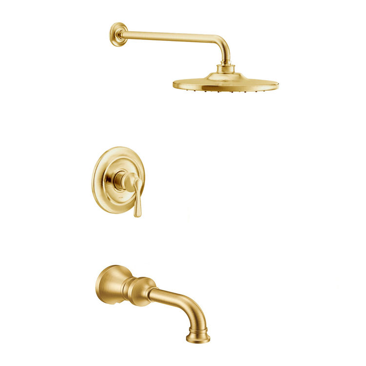 Moen Colinet M-Core 3-Series Tub/Shower Faucet with 2.5 GPM Rainshower, 1-Function, Single Lever Handle, M-PACT, Immersion, Brushed Gold - UTS344303BG