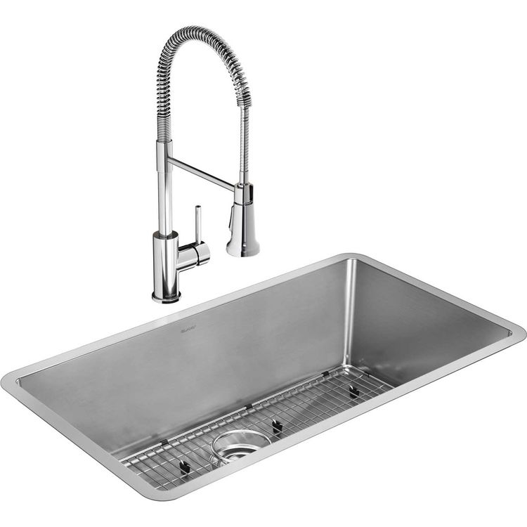 Elkay EFRU311610TFC Crosstown 32-1/2" x 18" x 10" Undermount Sink Kit w/ Faucet, Grid, Drain, 16 Gauge Stainless