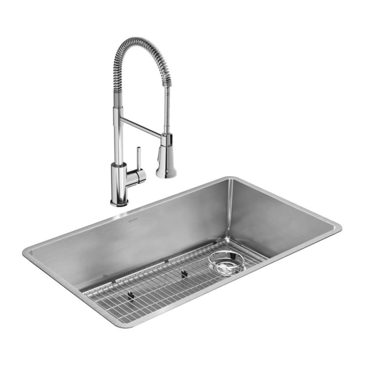 Elkay ECTRU30179RTFC Crosstown 31-1/2" x 18-1/2" x 9" Single Bowl Undermount Sink Kit w/ Faucet, Grid, Drain, 18 Gauge Stainless