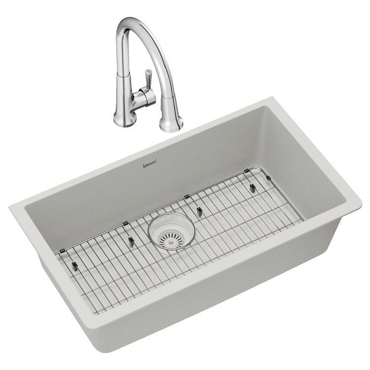 Elkay ELGRU13322WH0FC Quartz Classic Single Bowl Undermount Sink Kit with Faucet, White