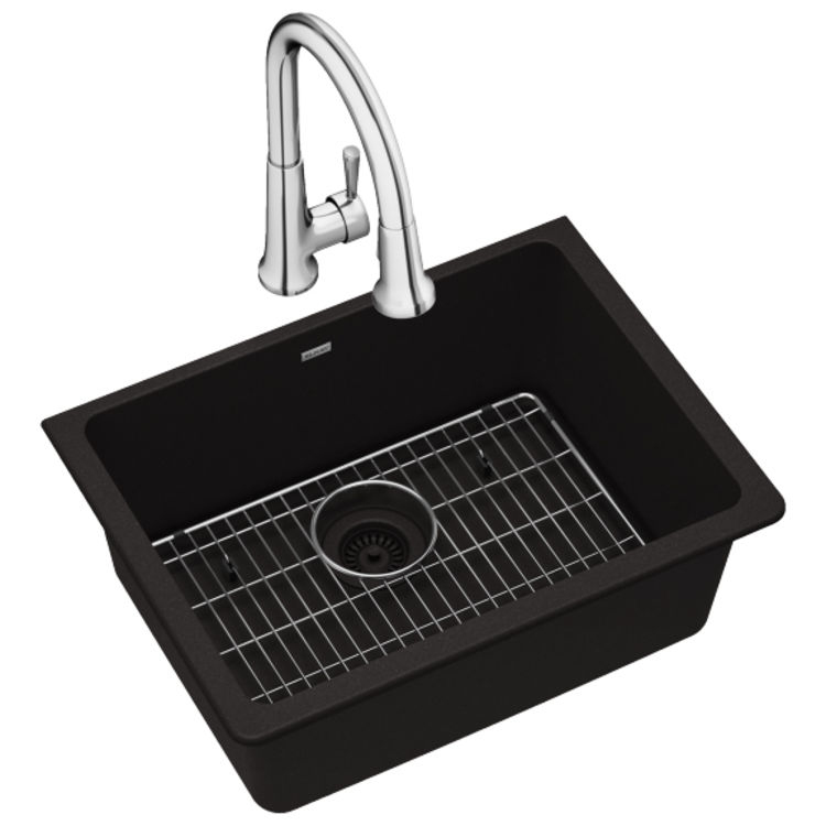 Elkay ELGU2522BK0FC Quartz Classic Single Bowl Undermount Sink Kit with Faucet, Black
