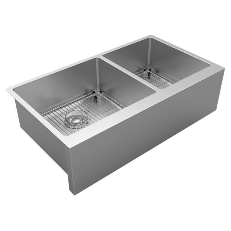 Elkay EFRUFF23417DBG Crosstown Stainless Steel 35-7/8" x 20-1/4" x 9" Double Bowl Tall Farmhouse Sink Kit - Polished Satin