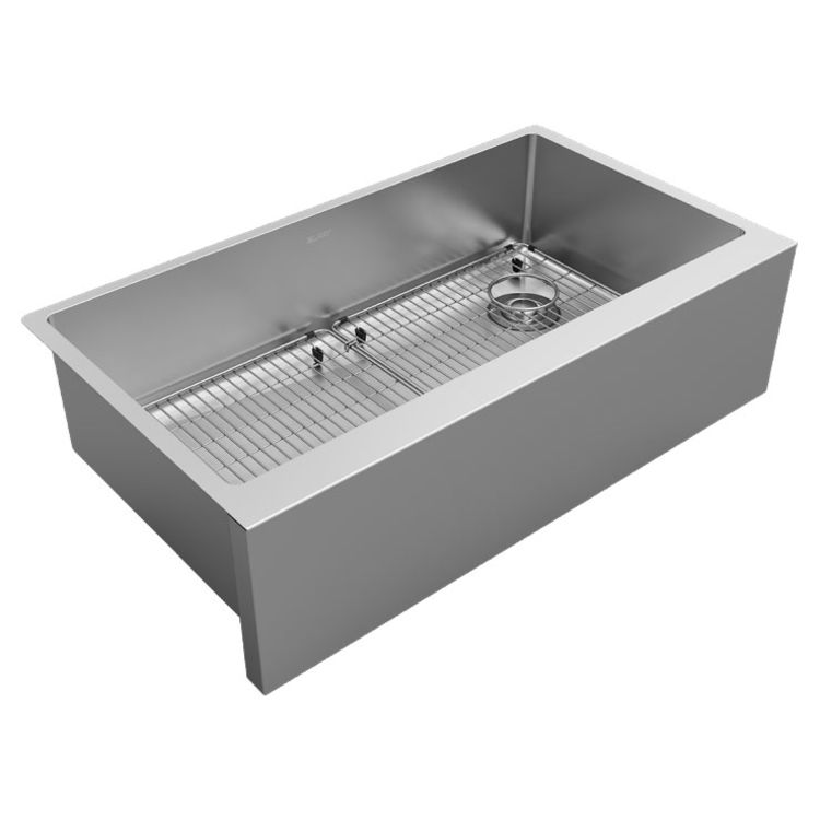 Elkay EFRUFF3417RDBG Crosstown Single Bowl Farmhouse Sink Kit, Stainless Steel, 35-7/8" x 20-1/4" x 9" - Polished Satin