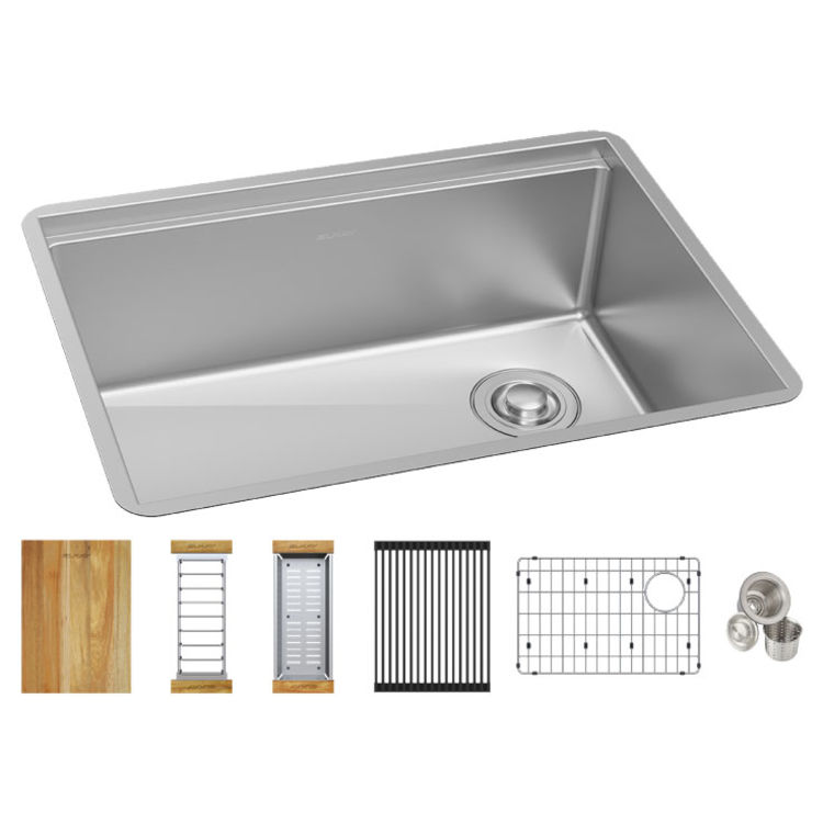 Elkay EFRU24169RTWC Crosstown 16-Gauge Workstation Stainless Steel Single Bowl Undermount Sink Kit, 25-1/2" x 18-1/2" x 9" - Polished Satin
