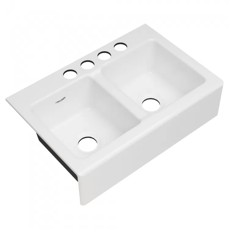 American Standard Delancey 33" White Cast Iron Apron Sink, Double-Bowl Apron Front -77DB33220A.308 