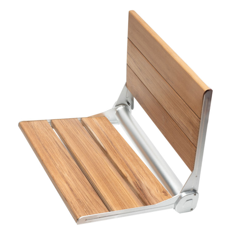 Alfi 17”  Wide Foldable Teak Wood Shower Seat With Backrest, Aluminum - ABS17-SA
