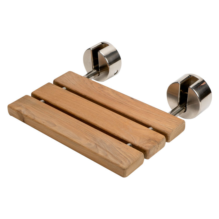 Alfi 16” Wall-Mount Folding Natural Teak Wood Shower Seat, with Polished Chrome Cover Plates, ADA-Compliant - ABS16R-BN