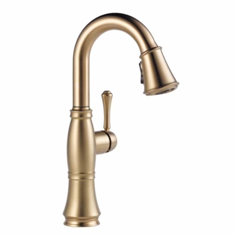 Delta Cassidy Single-Handle Pull-Down Lumicoat Champagne Bronze Bar/Prep Faucet, 1.8 GPM, Lever Handle, Diamond Seal Technology, Touch-Clean, MagnaTite - 9997-CZ-PR-DST