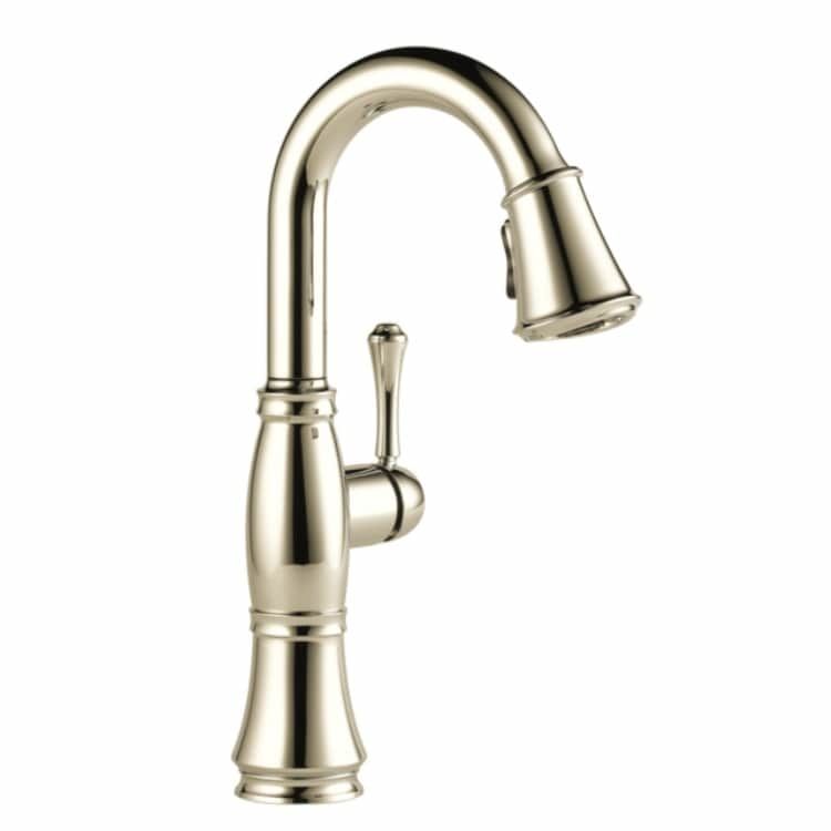 Delta Cassidy Single-Handle Pull-Down Lumicoat Polished Nickel Bar/Prep Faucet, 1.8 GPM, Lever Handle, Diamond Seal Technology, Touch-Clean, MagnaTite - 9997-PN-PR-DST