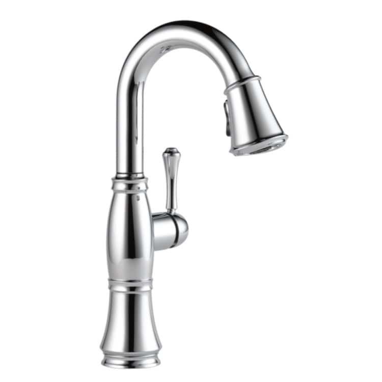 Delta Cassidy Single-Handle Pull-Down Lumicoat Chrome Bar/Prep Faucet, 1.8 GPM, Lever Handle, Diamond Seal Technology, Touch-Clean, MagnaTite - 9997-PR-DST