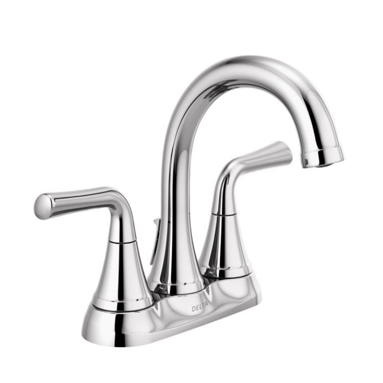 Delta Kayra Two-Handle Centerset Bathroom Faucet w/ Metal Pop-Up, Deck Mount, Lever Handles, 1.2 GPM, Chrome - 2533LF-MPU