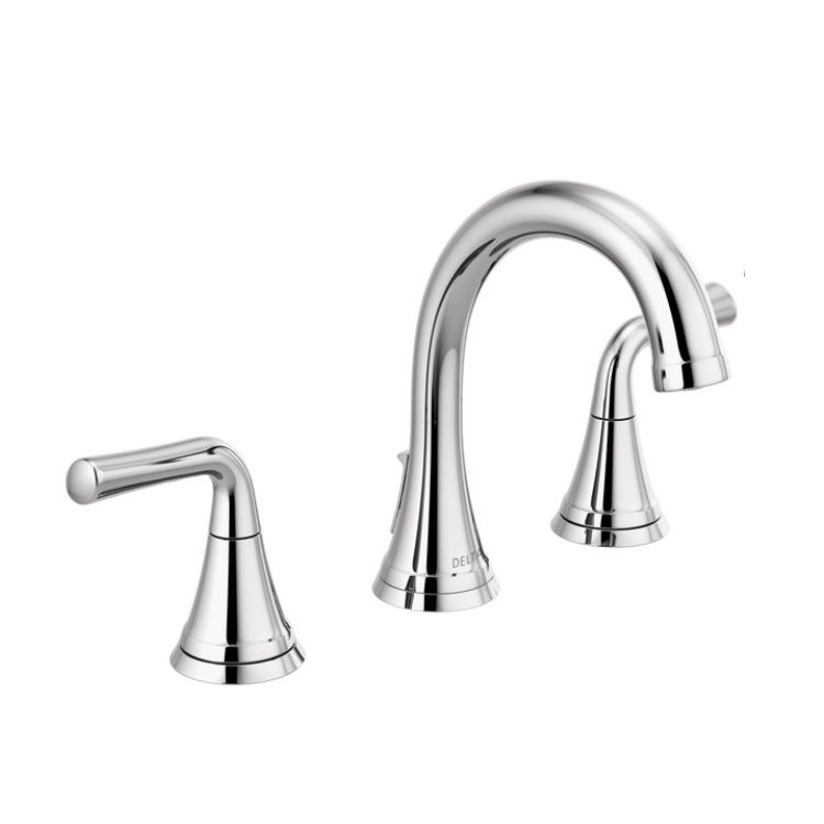Delta Kayra Widespread Bathroom Faucet With  Metal Pop-Up, Deck Mount, Two Lever Handles, ADA, 1.2 GPM, Chrome - 3533LF-MPU