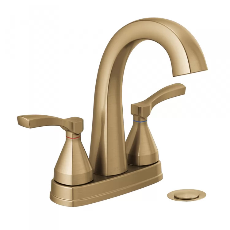 Delta Stryke High-Arc Centerset Lavatory Faucet With Metal Pop-Up, DIAMOND Seal, Two Lever Handles, 1.2 GPM, Champagne Bronze - 25775-CZMPU-DST