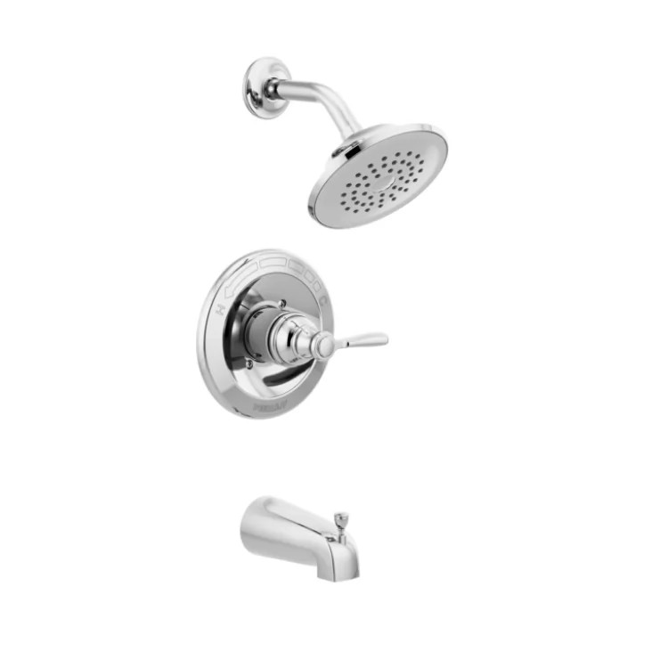 Peerless Elmhurst 6" Round Single-Handle Pressure Balance Tub and Shower Faucet with Diverting Tub Spout, 1.5 GPM, Polished Chrome - PTT14465