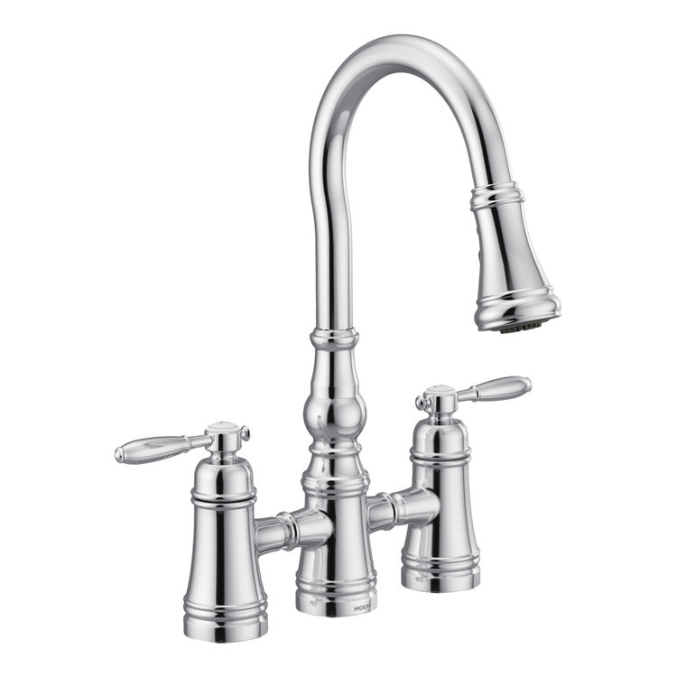 Moen Weymouth Two-Handle Pull-Down High Arc Bridge Kitchen Faucet, Chrome - S72304