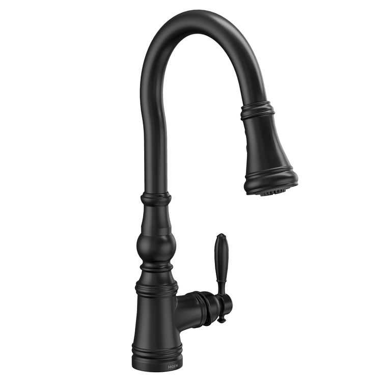 Moen Weymouth Single Handle High Arc Pull-Down Kitchen Faucet, Matte Black - S73004BL